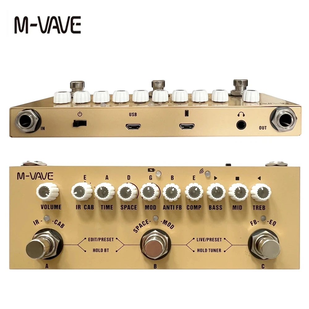 Acoustic Guitar Dreadnought - M-vave Cube BABY Rechargeable Multi Effects